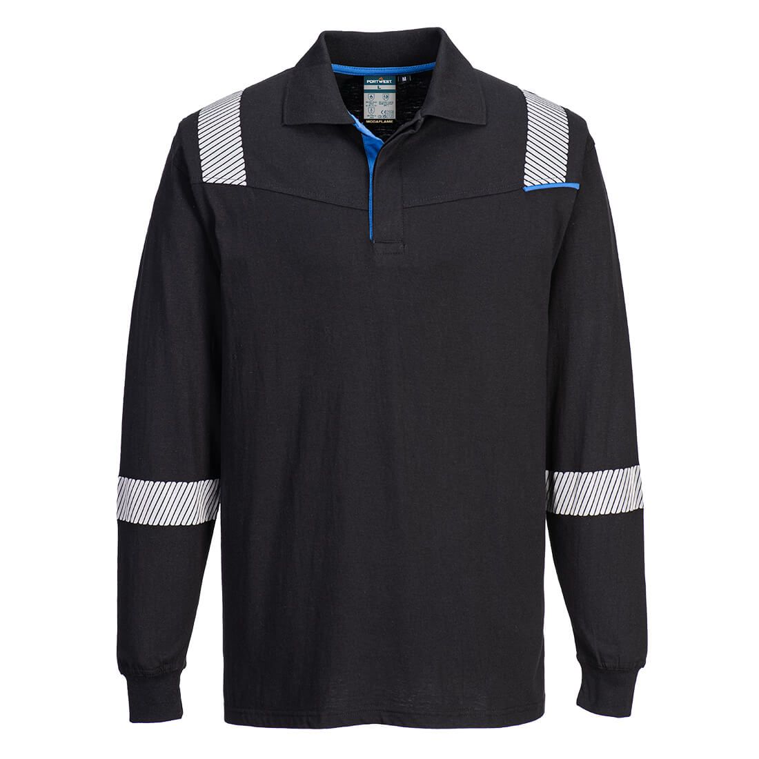 Portwest WX3 poloshirt FR711 longsleeve vlamwerend HiVis zwart(BK)