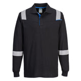 Portwest WX3 poloshirt FR711 longsleeve vlamwerend HiVis zwart(BK)