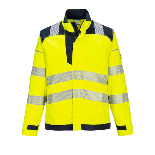 Portwest PW3 Vlamvertragend Multi-norm PW3 Vlamvertragende Modaflame  Hi-Vis werkjack FR714 geel-marineblauw(YN)