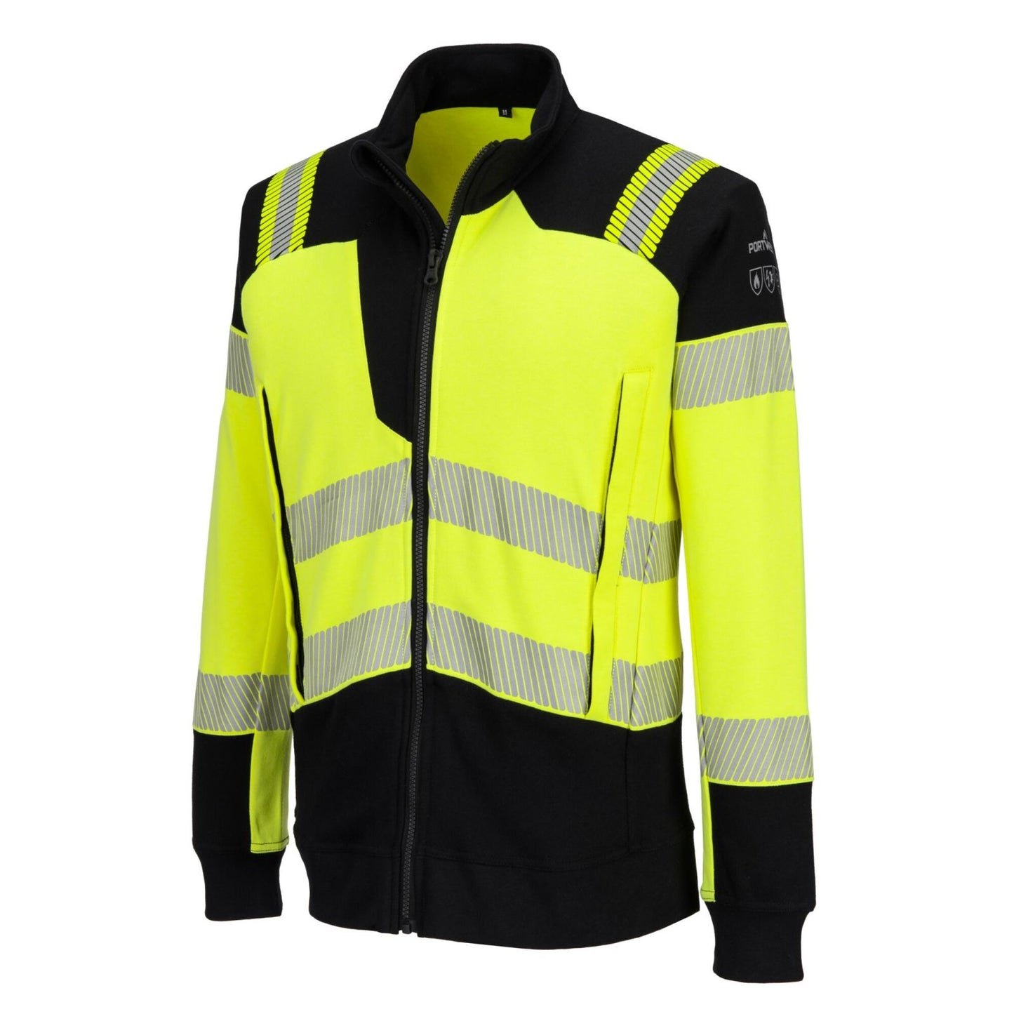 Portwest PW3 Vlamvertragend Multi-norm Sweatshirt FR717 Modaflame gebreid Hi-Vis FR rits geel-zwart(YB)