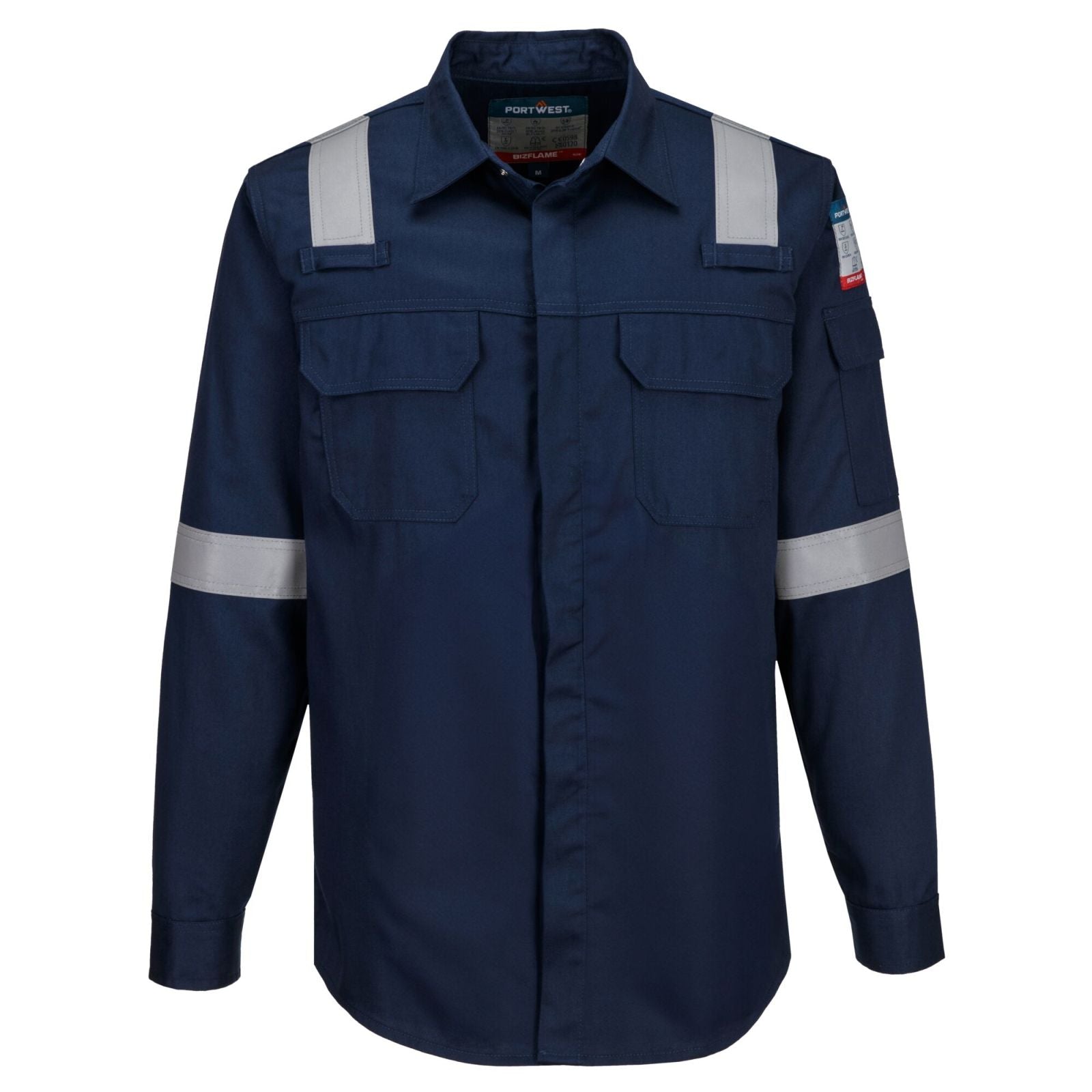 Portwest Bizflame Plus FR Overhemd FR720 lichtgewicht antistatisch reflectie vlamvertragend marineblauw(NA)