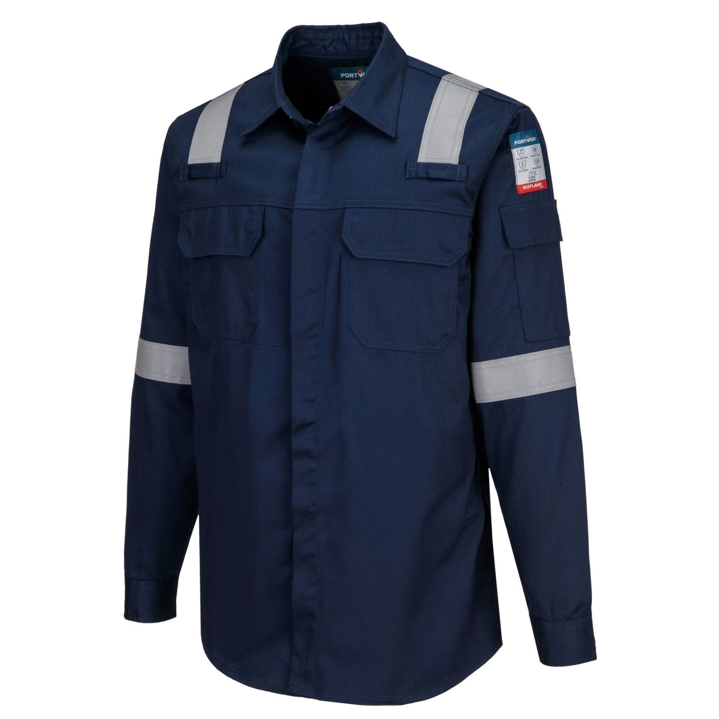 Portwest Bizflame Plus FR Overhemd FR720 lichtgewicht antistatisch reflectie vlamvertragend marineblauw(NA)