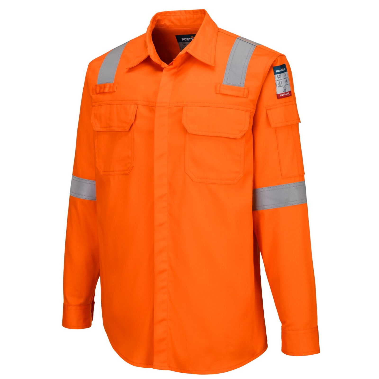 Portwest Bizflame Plus FR Overhemd FR720 lichtgewicht antistatisch reflectie vlamvertragend oranje(OR)