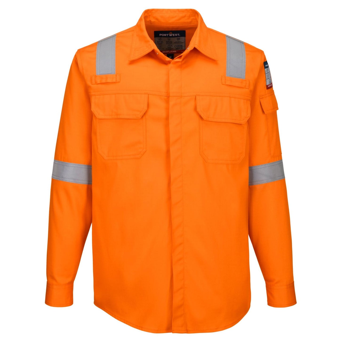 Portwest Bizflame Plus FR Overhemd FR720 lichtgewicht antistatisch reflectie vlamvertragend oranje(OR)