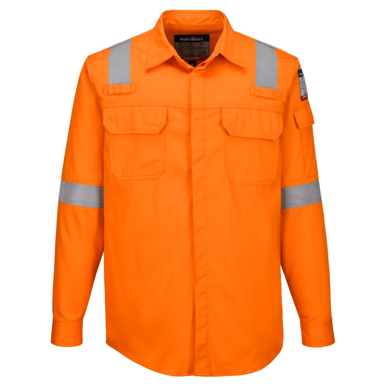 Portwest Bizflame Plus FR Overhemd FR720 lichtgewicht antistatisch reflectie vlamvertragend oranje(OR)