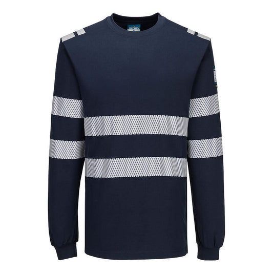 Portwest PW3 Vlamvertragend Multi-norm T-shirt FR732 Modaflame gebreid Hi-Vis FR lange mouwen donker marineblauw(NV)
