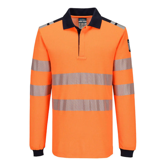 Portwest PW3 Vlamvertragend Multi-norm Poloshirt FR734 Modaflame Knit HVO lange mouw oranje-marineblauw(ON)