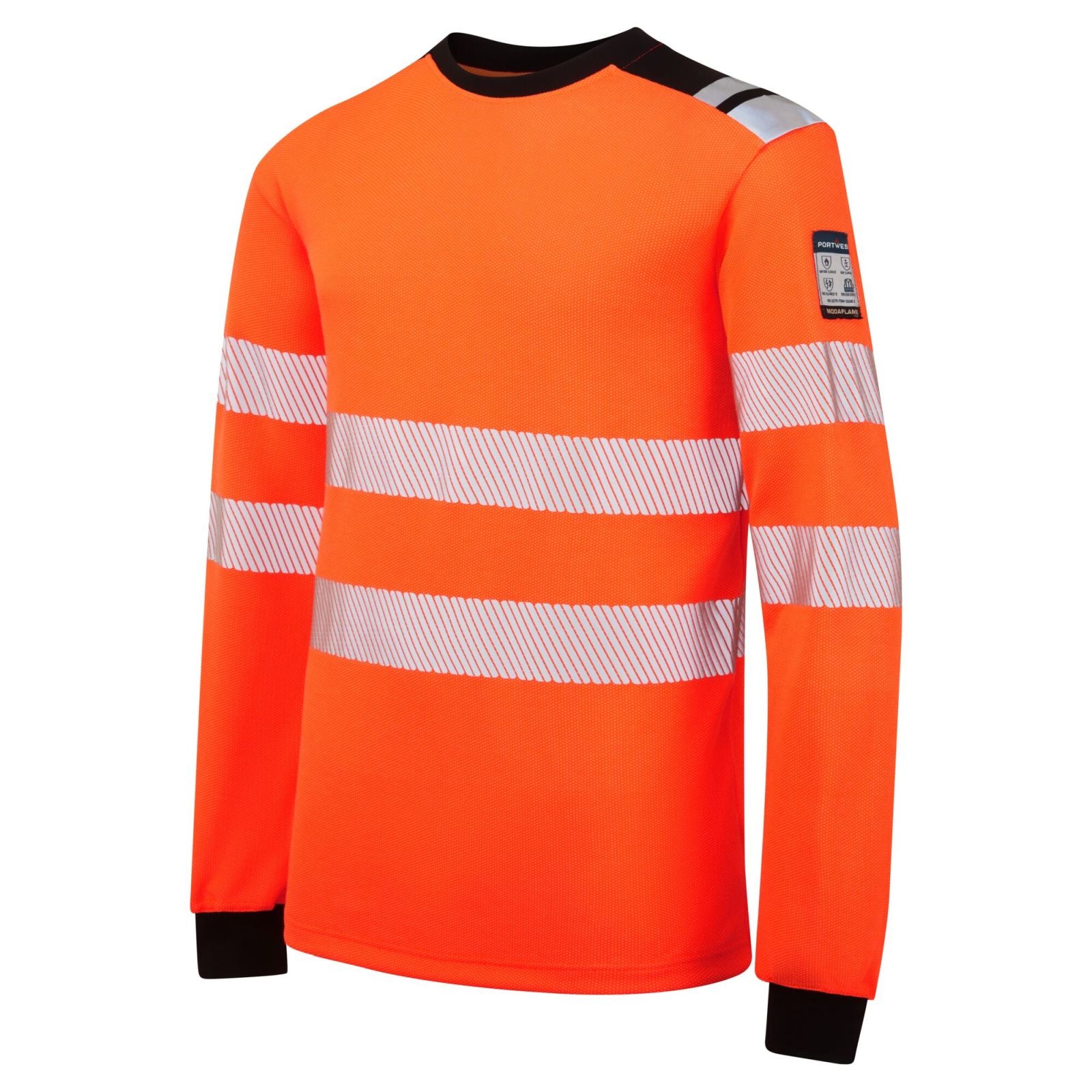 Portwest PW3 Vlamvertragend Multi-norm T-Shirt FR736 Modaflame gebreid FR lange mouwen oranje-zwart(OB)