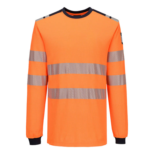 Portwest PW3 Vlamvertragend Multi-norm T-Shirt FR736 Modaflame gebreid FR lange mouwen oranje-marineblauw(ON)