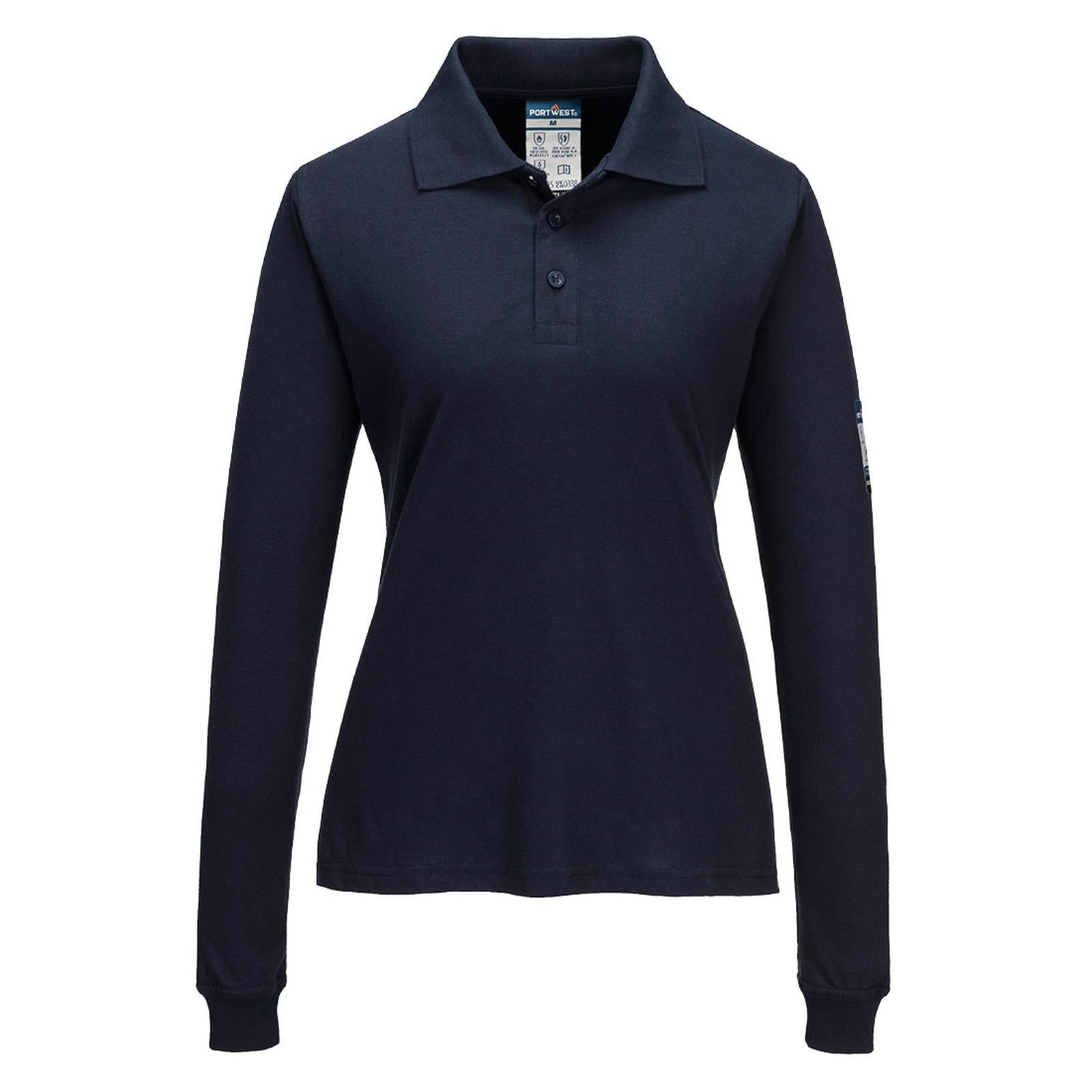 Portwest Modaflame Poloshirt FR758 vlamvertragend dames lange mouw donker marineblauw(NV)