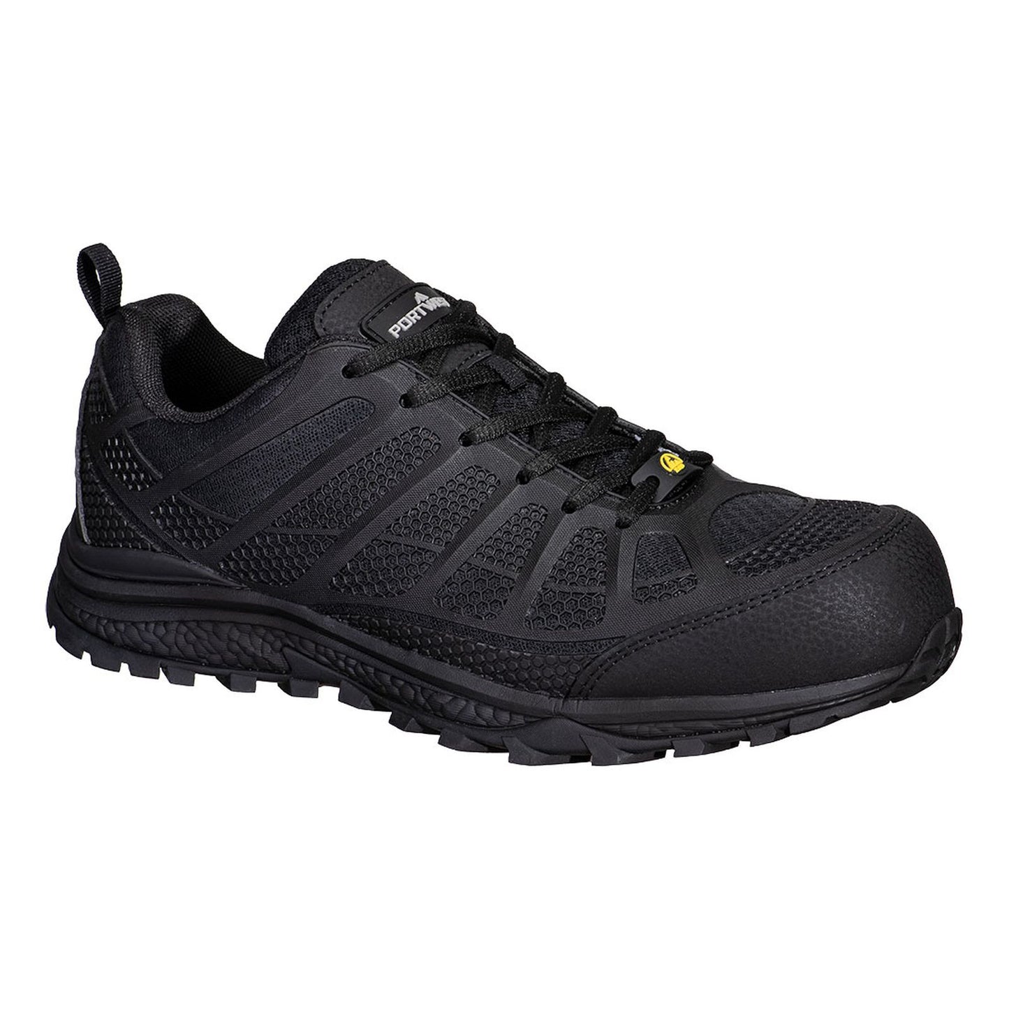 Portwest CompositeLite ESD Voetbescherming Schoen FT46 trainer composiet textiel S1PS ESD SR FO zwart(BK)