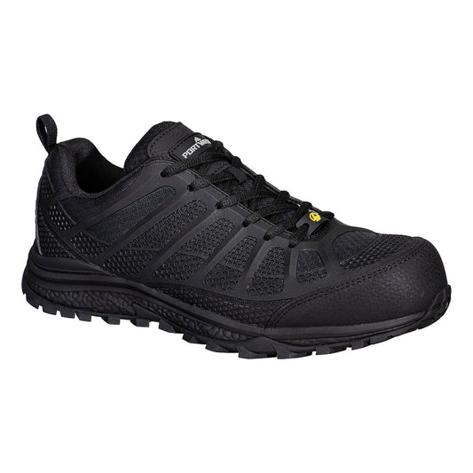 Portwest CompositeLite ESD Voetbescherming Schoen FT46 trainer composiet textiel S1PS ESD SR FO zwart(BK)