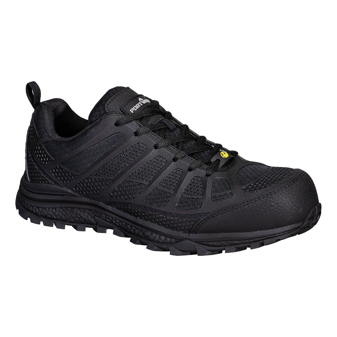 Portwest CompositeLite ESD Voetbescherming Schoen FT46 trainer composiet textiel S1PS ESD SR FO zwart(BK)