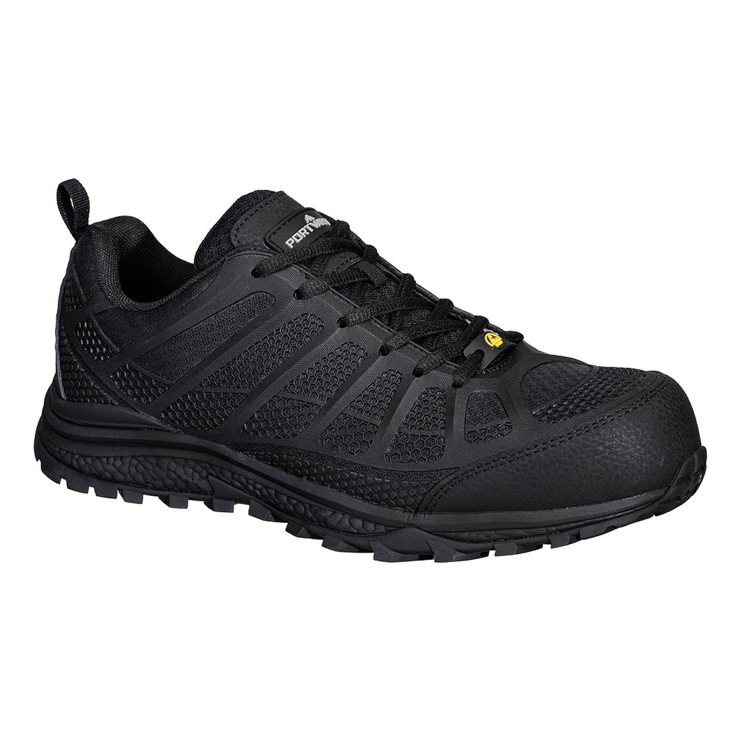 Portwest CompositeLite ESD Voetbescherming Schoen FT46 trainer composiet textiel S1PS ESD SR FO zwart(BK)