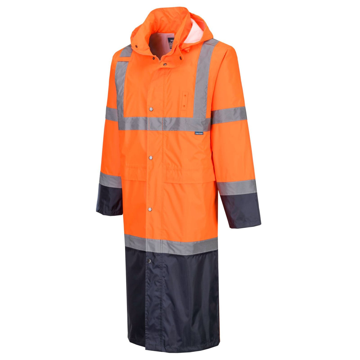 Portwest Hi-Vis Werkkleding Hoge zichtbaarheid Regenjas H446 HiVis contrast 122cm oranje-marineblauw(ON)