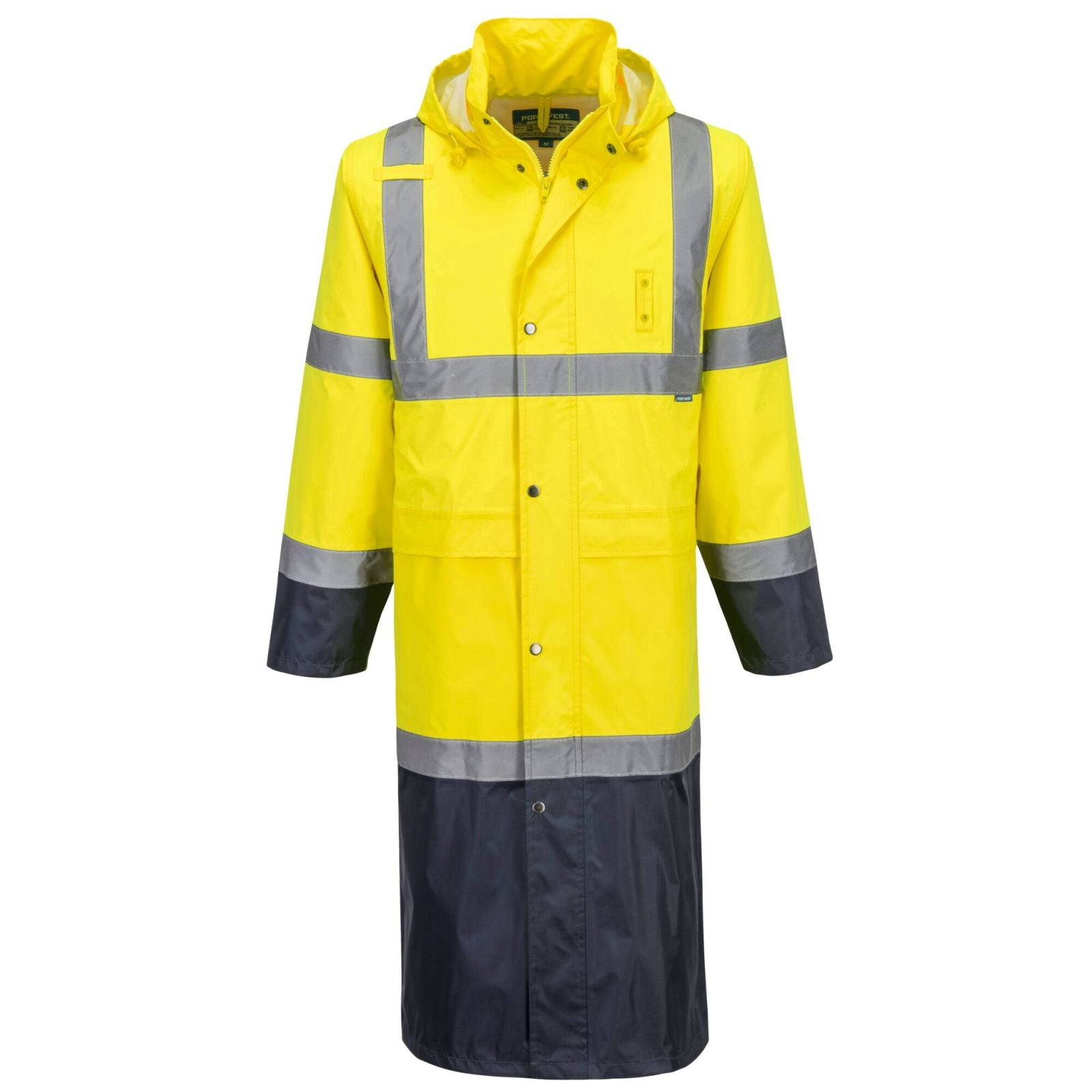 Portwest Hi-Vis Werkkleding Hoge zichtbaarheid Regenjas H446 HiVis contrast 122cm geel-marineblauw(YN)