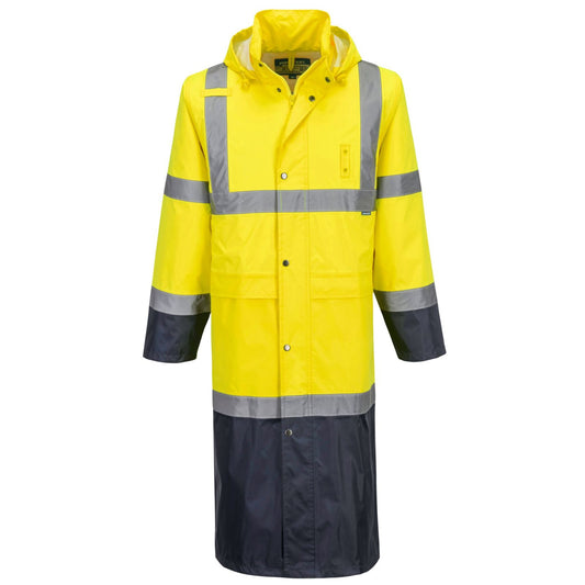 Portwest Hi-Vis Werkkleding Hoge zichtbaarheid Regenjas H446 HiVis contrast 122cm geel-marineblauw(YN)