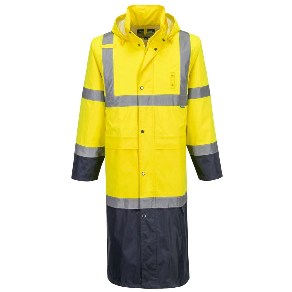 Portwest Hi-Vis Werkkleding Hoge zichtbaarheid Regenjas H446 HiVis contrast 122cm geel-marineblauw(YN)