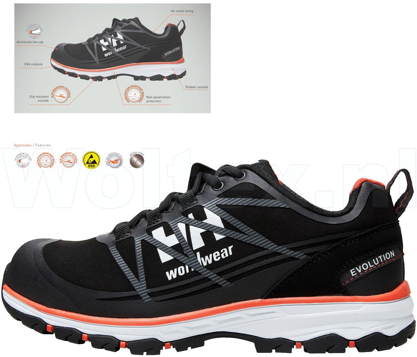 Helly Hansen Chelsea Evolution Schoenen 78224 ESD antistatisch Metaalvrij laag S3 zwart-oranje(992)