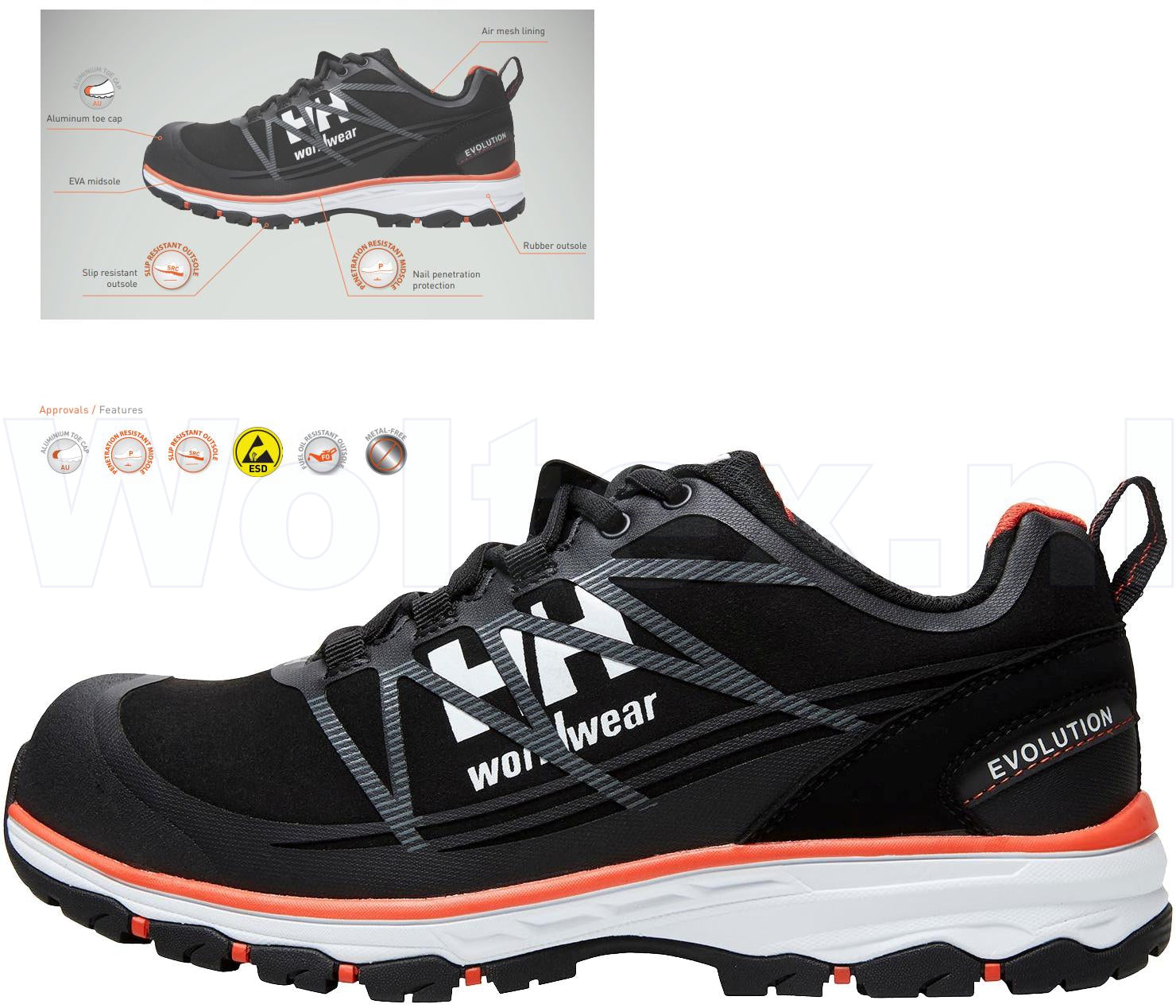 Helly Hansen Chelsea Evolution Schoenen 78224 ESD antistatisch Metaalvrij laag S3 zwart-oranje(992)