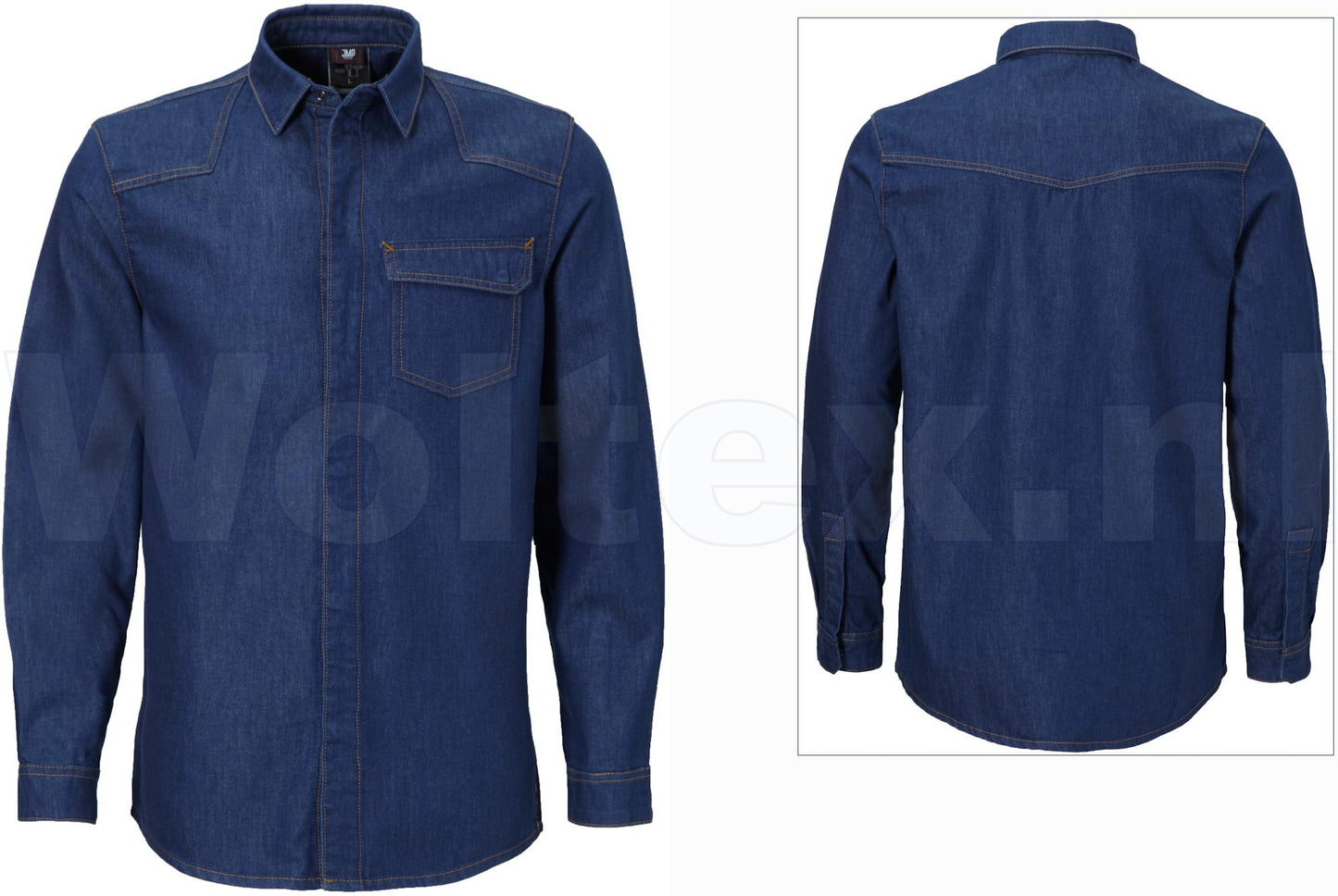JMP Wear Vlamvertragend Shirts Adwa Drukknopen Denim- katoen denimblauw(DENIM BLUE)