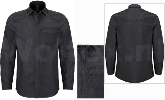 JMP Wear Vlamvertragend Shirts Adwa Drukknopen Denim- katoen denimgrijs(DENIM GRIJS)