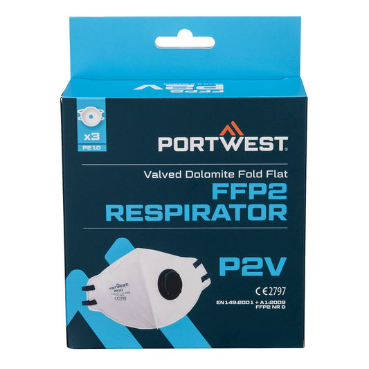 Portwest Disposable Masker FFP2 Mondmasker P210 FFP2 platgevouwen Dolomite P2V (3-pack) wit(WH)
