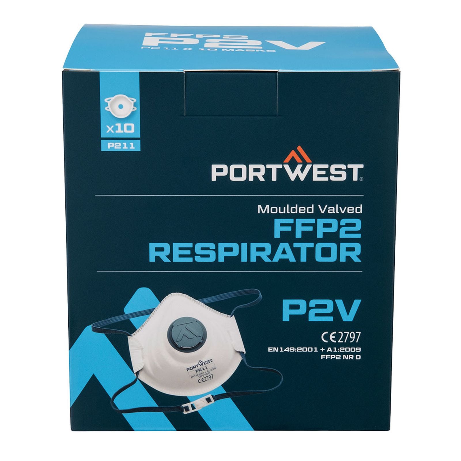 Portwest Disposable Masker FFP2 Mondmasker P211 FFP2 koolstof ventiel P2V (10-pack) wit(WH)