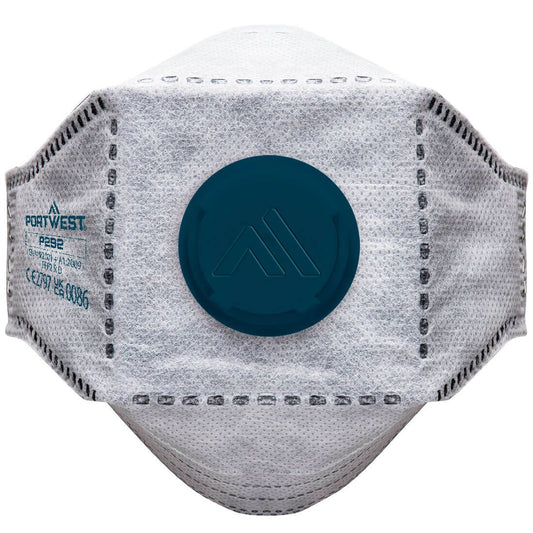 Portwest Disposable EAGLE mondmasker P292 koolstof gevouwen plat FFP2 (10pk) wit(WH)