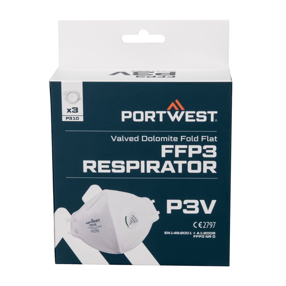 Portwest Disposable Masker FFP2 Mondmasker P310 FFP2 platgevouwen Dolomite P3V (3-pack) wit(WH)