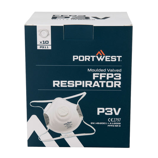 Portwest Disposable Masker FFP3 Mondmasker P311 FFP3 koolstof ventiel P3V (10-pack) wit(WH)