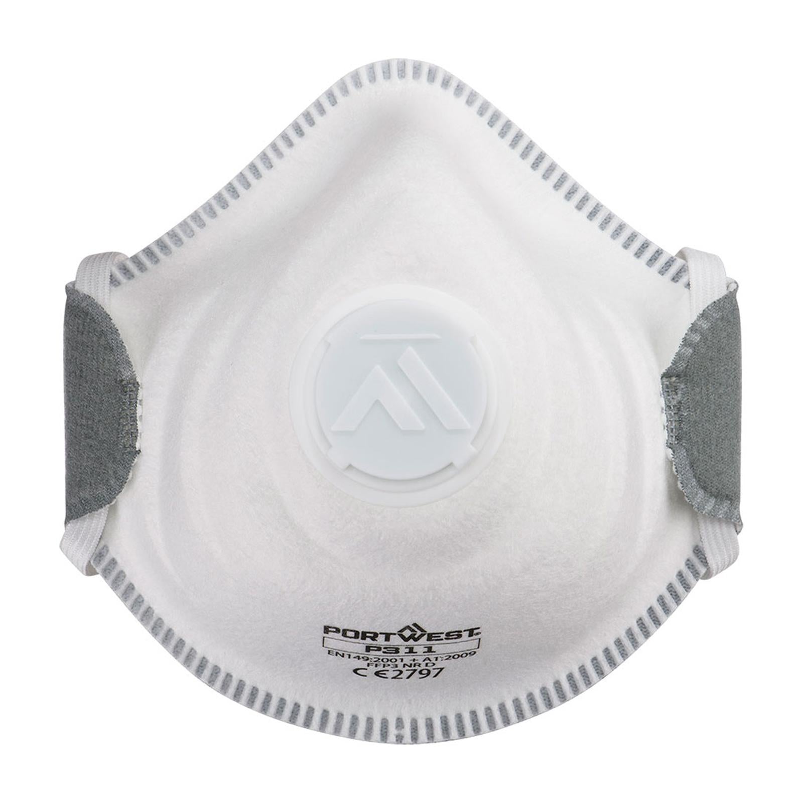 Portwest Disposable Masker FFP3 Mondmasker P311 FFP3 koolstof ventiel P3V (10-pack) wit(WH)
