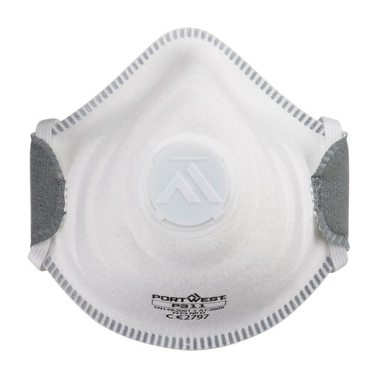 Portwest Disposable Masker FFP3 Mondmasker P311 FFP3 koolstof ventiel P3V (10-pack) wit(WH)