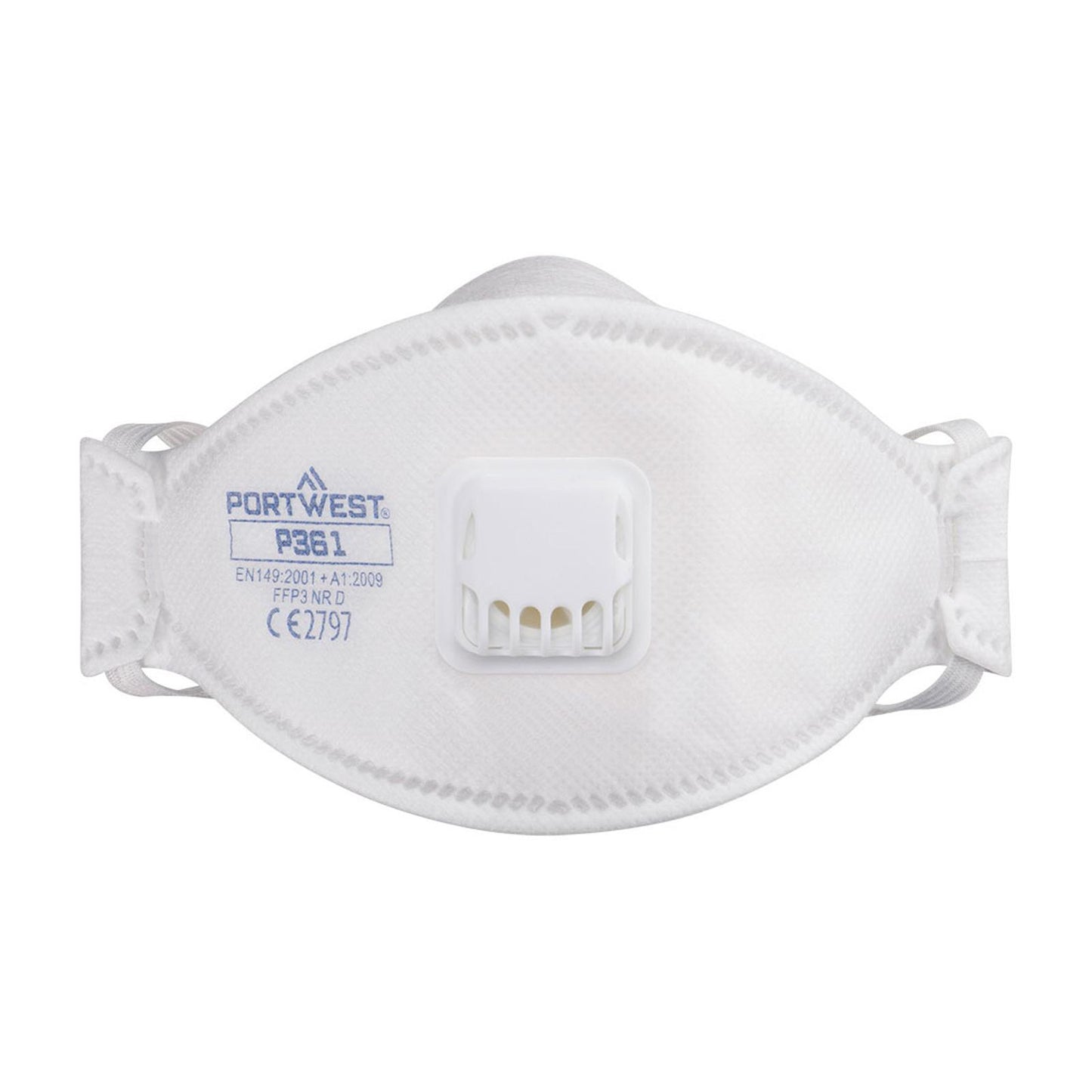 Portwest FFP3 Disposable Maskers Mondmasker P361 Trifold FFP2 dolomiet gevouwen ventiel (Pk 10) wit(WH)