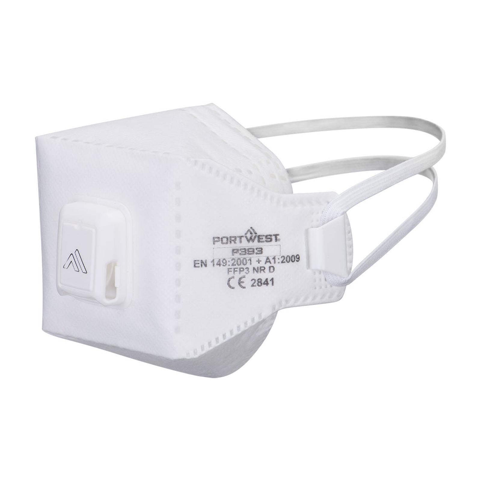 Portwest FFP3 Disposable Maskers Mondmasker P393 Eagle Pro FFP3 Dolomiet gevouwen (pk 10) wit(WH)