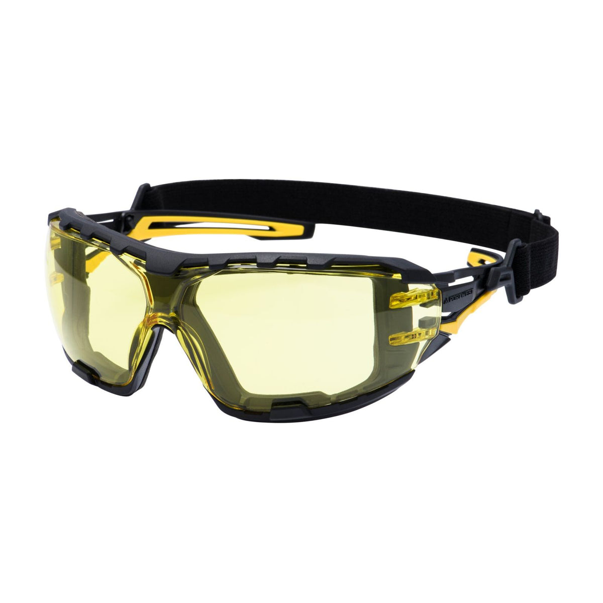 Portwest Oogbescherming Veiligheidsbril PR02 Antraciet Wraparound Plus ambergeel(AM)