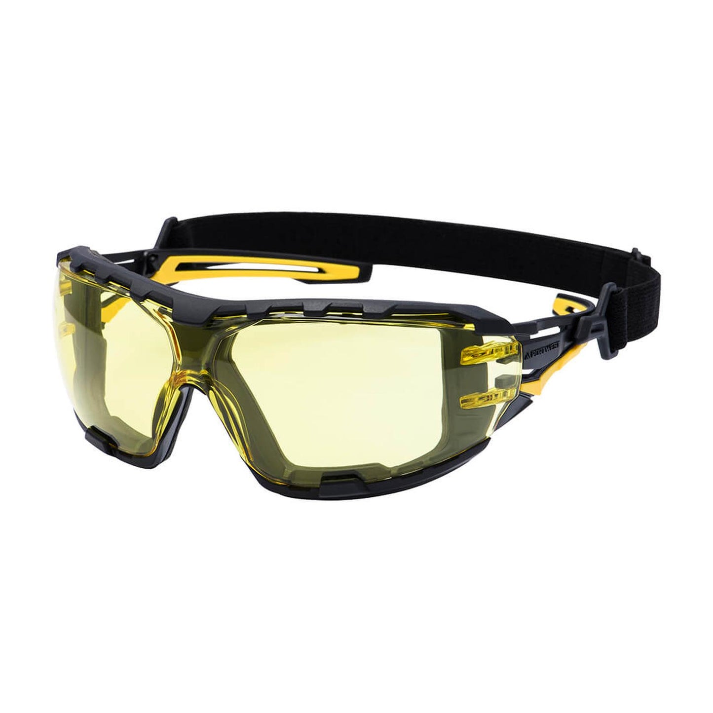 Portwest Oogbescherming Veiligheidsbril PR02 Antraciet Wraparound Plus ambergeel(AM)