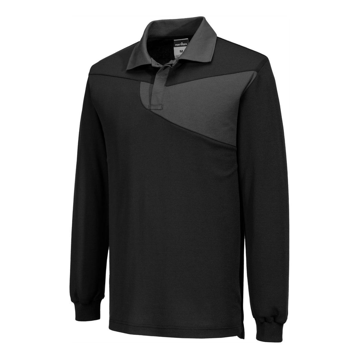 Portwest PW2 Corporate Casuals Poloshirt PW218 Cotton Comfort L/S zwart-zoomgrijs(BZ)