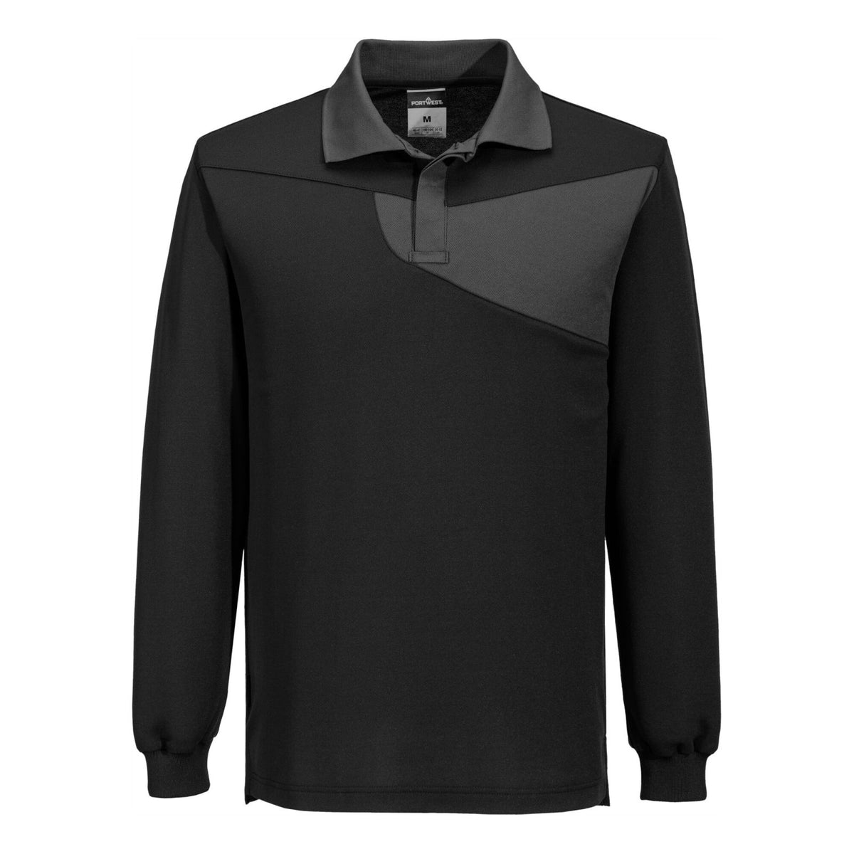 Portwest PW2 Corporate Casuals Poloshirt PW218 Cotton Comfort L/S zwart-zoomgrijs(BZ)