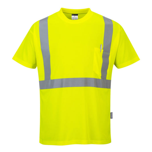 Portwest Micro Mesh Bird Eye Hoge zichtbaarheid T-shirt S190 Hi-Vis borstzak geel(YE)