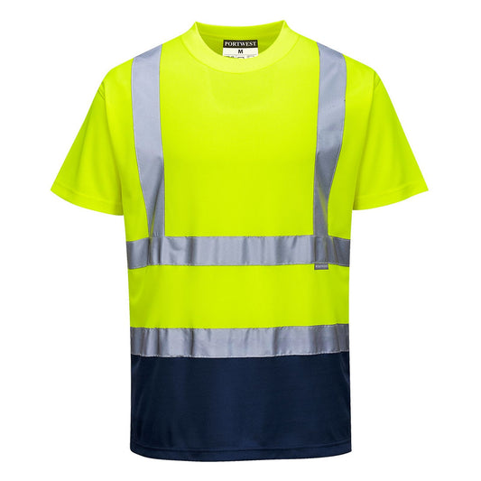 Portwest T-shirts S378 HiVis UPF50+ UV geel-marineblauw(YN)