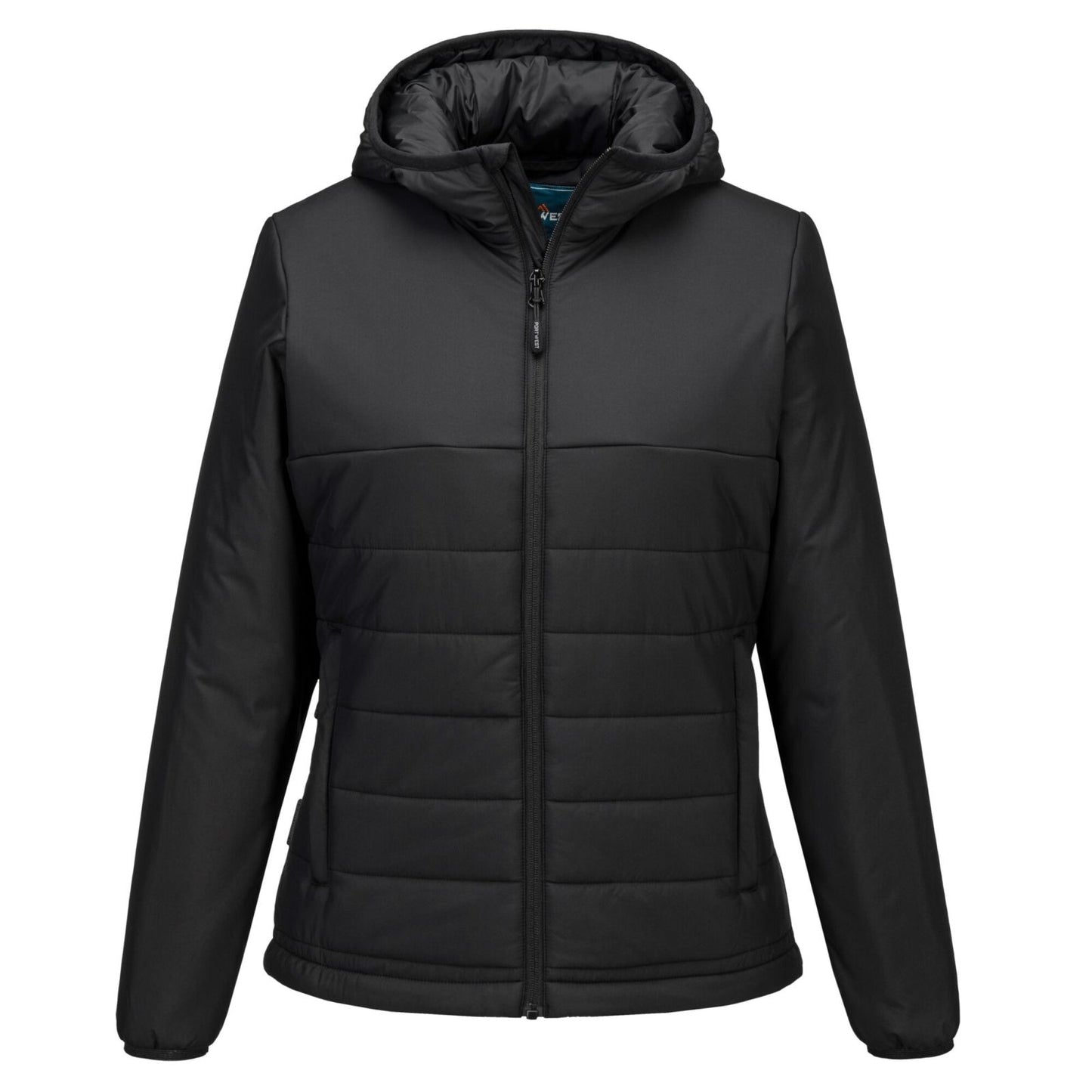 Portwest Dames regenkleding Alle Weersomstandigheden Jas S613 professioneel dames capuchon gevoerd baffle zwart(BK)