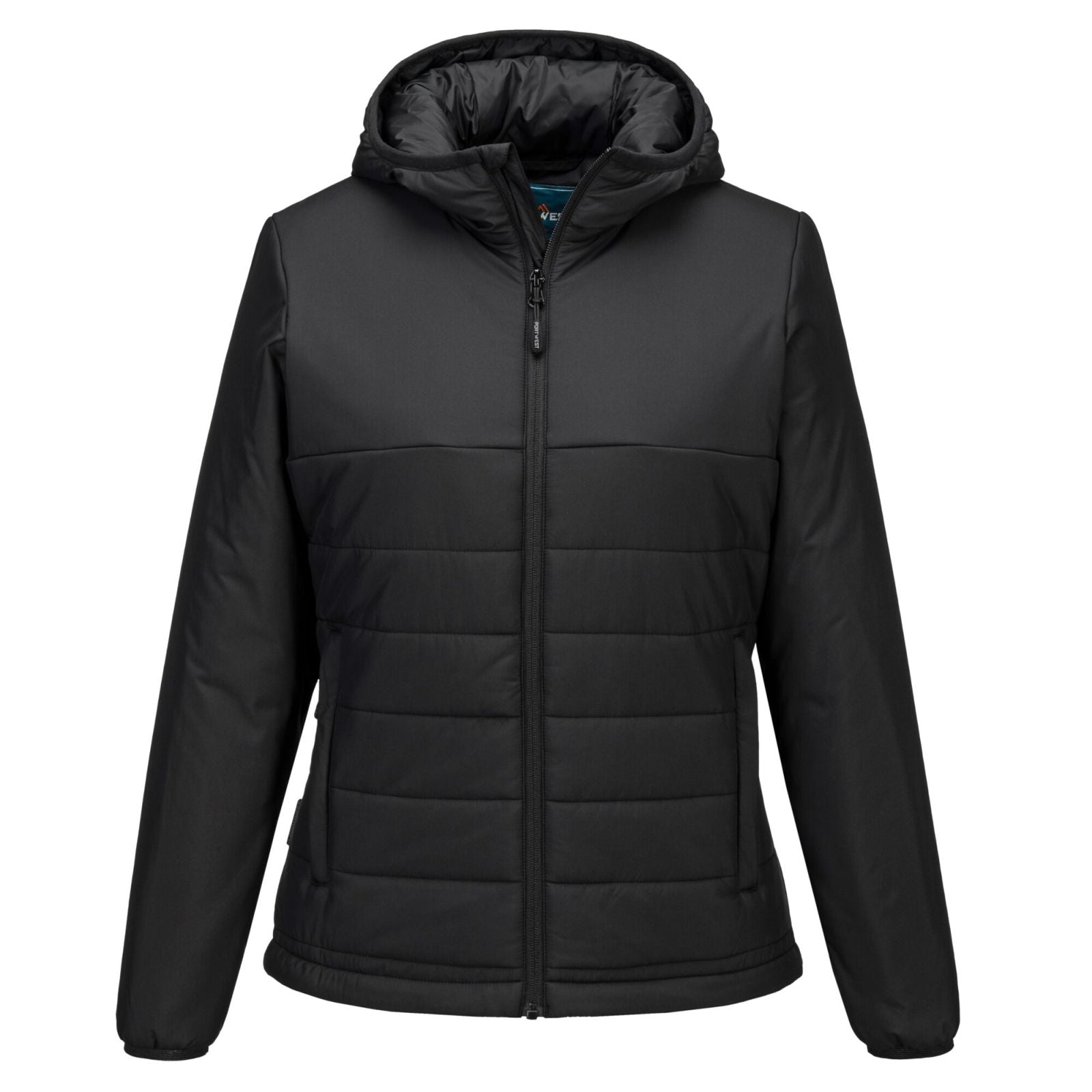 Portwest Dames regenkleding Alle Weersomstandigheden Jas S613 professioneel dames capuchon gevoerd baffle zwart(BK)