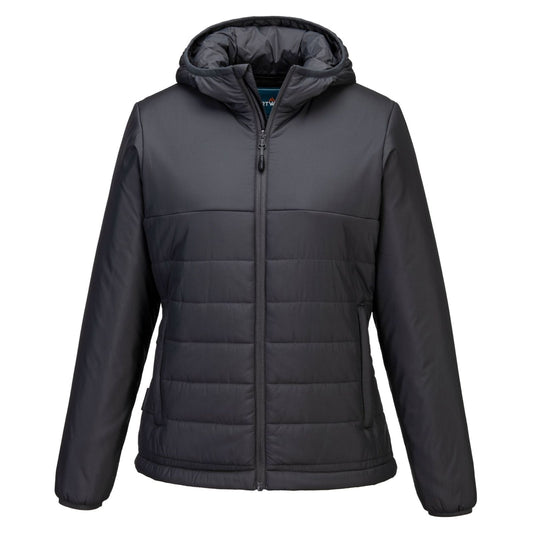 Portwest Dames regenkleding Alle Weersomstandigheden Jas S613 professioneel dames capuchon gevoerd baffle metaalgrijs(MG)