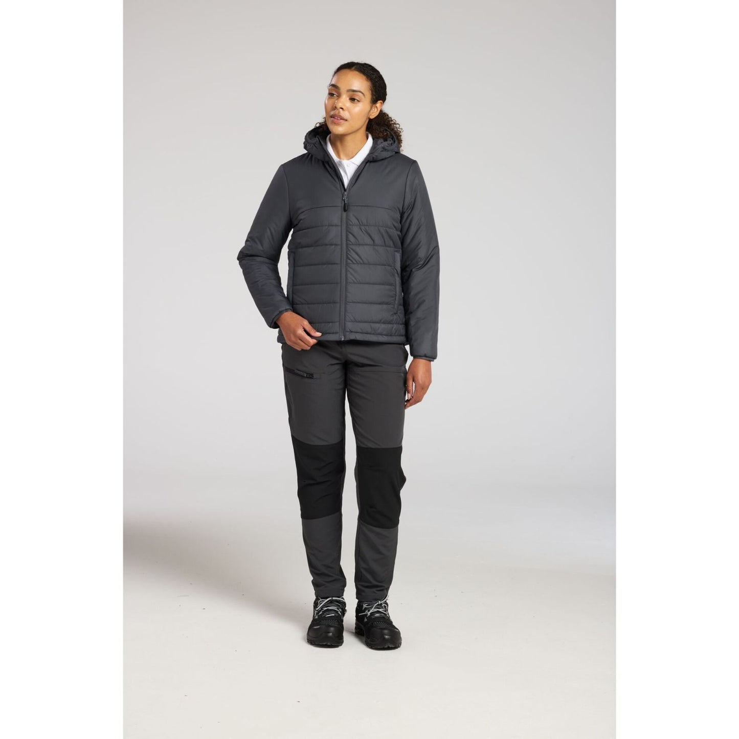 Portwest Dames regenkleding Alle Weersomstandigheden Jas S613 professioneel dames capuchon gevoerd baffle metaalgrijs(MG)