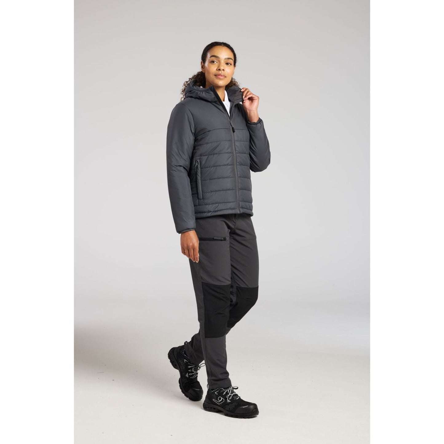 Portwest Dames regenkleding Alle Weersomstandigheden Jas S613 professioneel dames capuchon gevoerd baffle metaalgrijs(MG)