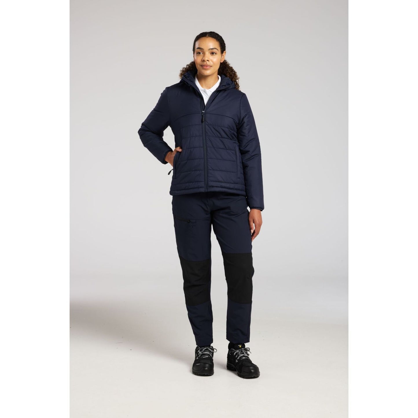 Portwest Dames regenkleding Alle Weersomstandigheden Jas S613 professioneel dames capuchon gevoerd baffle marineblauw(NV)