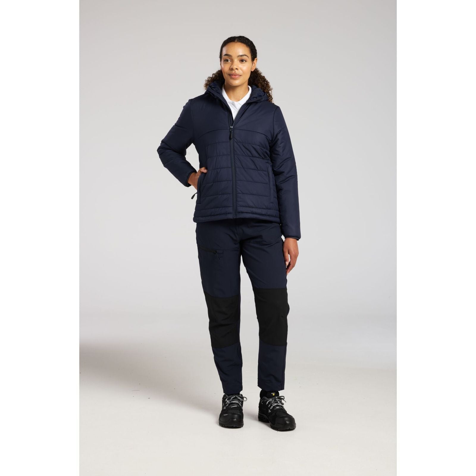 Portwest Dames regenkleding Alle Weersomstandigheden Jas S613 professioneel dames capuchon gevoerd baffle marineblauw(NV)
