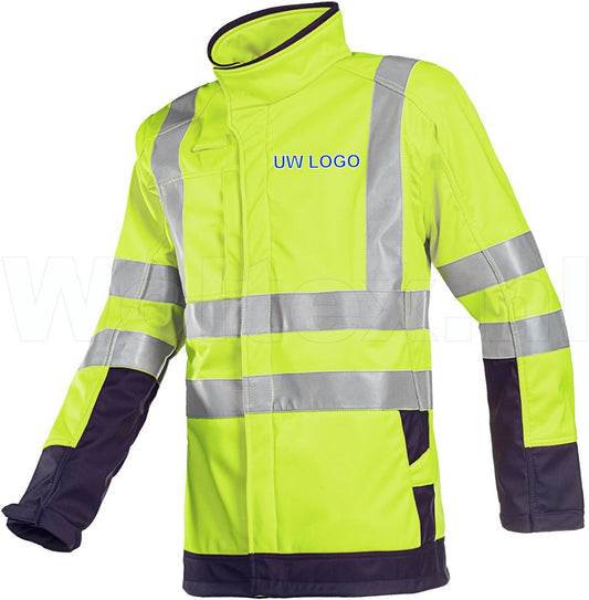Sioen Jassen Playford softshell Multinorm ARC HiVis inritsbaar fluo geel-marineblauw