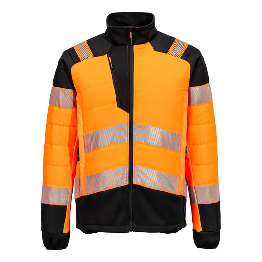 Portwest PW3 Hoge zichtbaarheid Jack T170 baffle Hi-Vis hybride winddicht waterafstotend oranje-zwart(OB)
